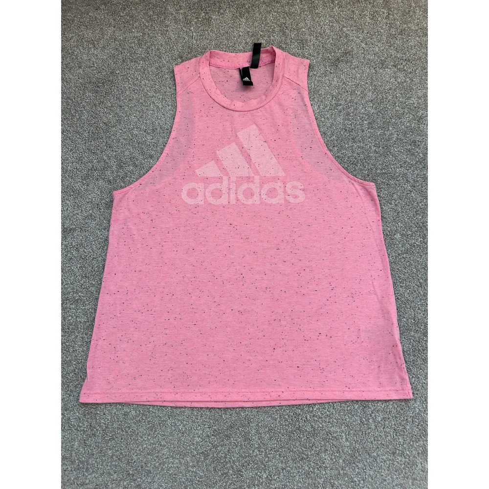 Adidas Tank Top Womens XL Pink Excellent Speckled Logo Sleeveless Muscle Tee